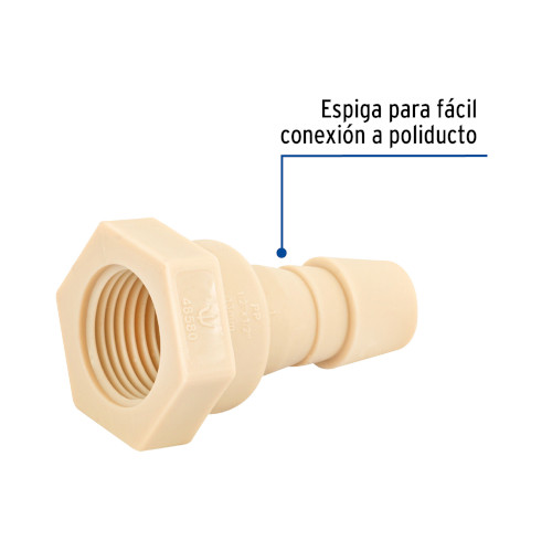 ADAPTADOR HEMBRA 1/2"  INSERCION POLIPROPILENO