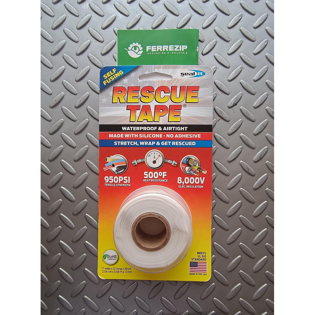 CINTA DE RESCATE AUTOFUSIONABLE DE SILICONA 1"  X 12" largo  X .5mm  BLANCO