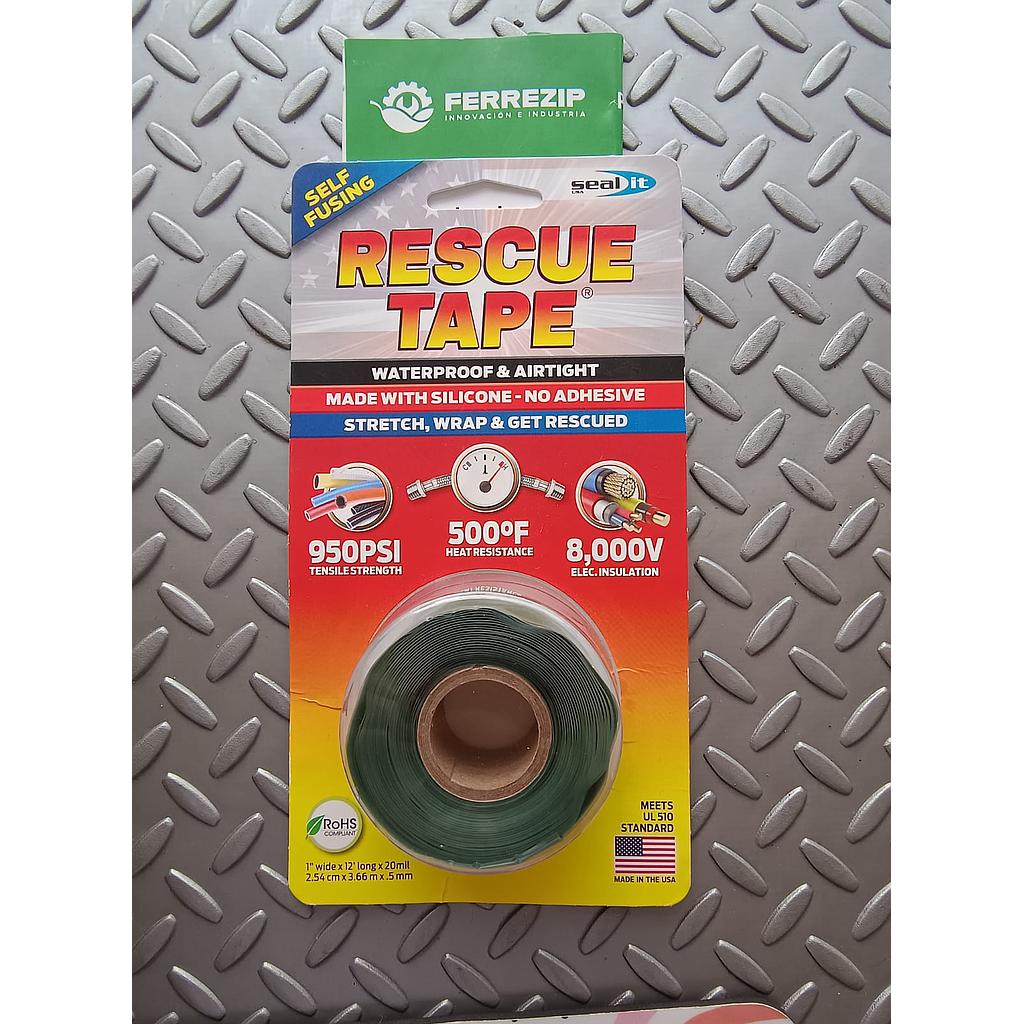 CINTA DE RESCATE AUTOFUSIONABLE DE SILICONA 1" X 12" largo  X .5mm  VERDE