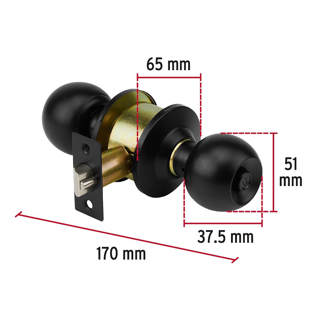 CERRADURA POMO, NEGRO, ESFERA, BAÑO,