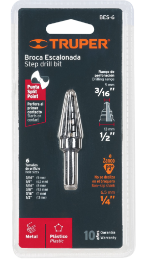 BROCA ESCALONADA 6 ESCALONES DE 3/16 A 1/2