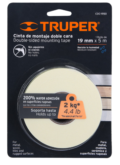 CINTA DE MONTAJE DOBLE CARA 19mm x 5m, TRUPER
