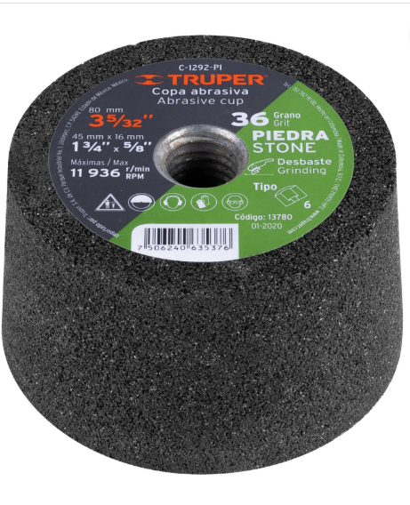 COPA O DISCO P/DESBASTE DE PIEDRA 3-5/32 GRANO 36