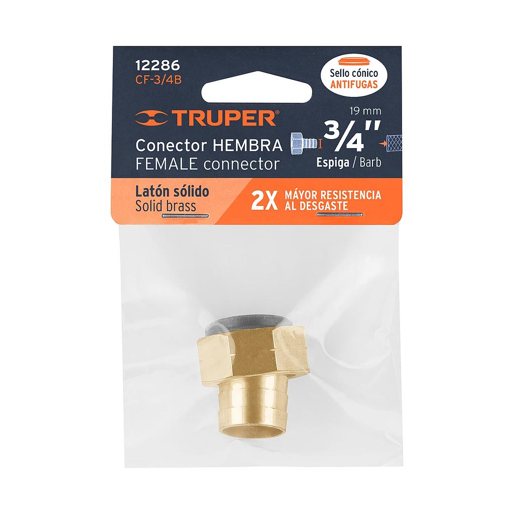 CONECTOR 3/4' HEMBRA DE LATÓN SÓLIDO PARA MANGUERA, TRUPER