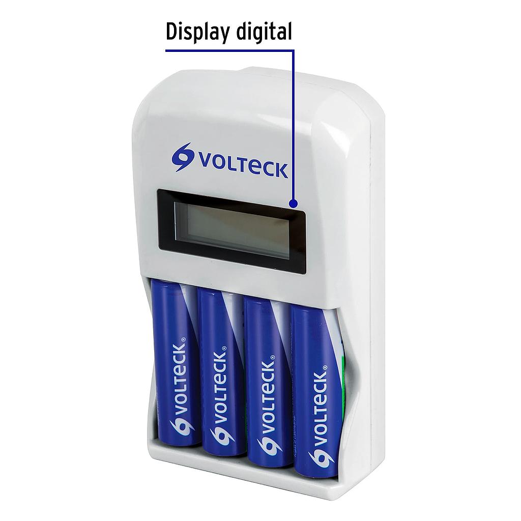 CARGADOR DE PILAS, AA, AAA, INCLUYE 4 PILAS AA, VOLTECK