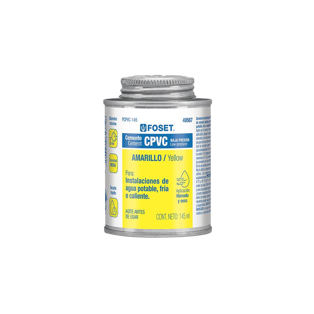 PEGAMENTO P/CPVC, AMARILLO, TODA PRESIÓN, LATA 145ML, FOSET